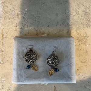 Elegant Gold and Blue Dangle Earrings